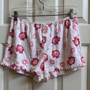 LOFT White Floral Ruffle Sleep Shorts in Pink & Coral